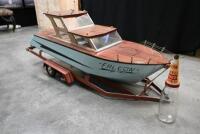 MODEL YACHT: A large and impressive scratch built battery powered model of a yacht, with trailer,150cm long including trailer - 6