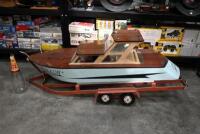 MODEL YACHT: A large and impressive scratch built battery powered model of a yacht, with trailer,150cm long including trailer - 5