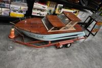 MODEL YACHT: A large and impressive scratch built battery powered model of a yacht, with trailer,150cm long including trailer - 7