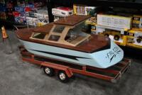MODEL YACHT: A large and impressive scratch built battery powered model of a yacht, with trailer,150cm long including trailer - 8
