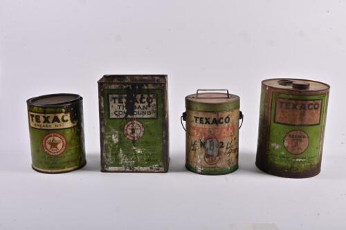 TEXACO: Four Texaco oil tins, various shapes and sizes