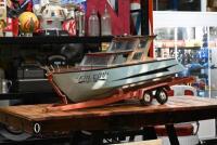 MODEL YACHT: A large and impressive scratch built battery powered model of a yacht, with trailer,150cm long including trailer - 2