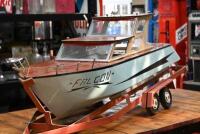 MODEL YACHT: A large and impressive scratch built battery powered model of a yacht, with trailer,150cm long including trailer - 3