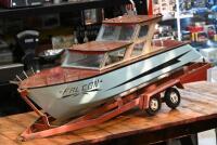 MODEL YACHT: A large and impressive scratch built battery powered model of a yacht, with trailer,150cm long including trailer - 4