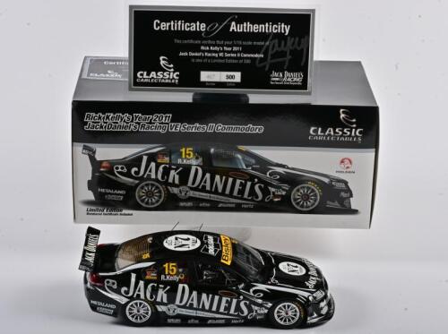 COMMODORE: A limited edition 1:18 scale Classic Carlectables Holden VE Series II Commodore as raced by R. Kelly in 2011 Jack Daniels racing, #7, with COA signed by Kelly numbered 467/500, windscreen signed by Kelly, in double fitted box