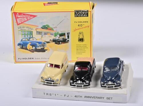 HOLDEN: A set of three 1:43 scale Trax TRS1 1953 Holden FJ, 40th Anniversary commemorative gift Set, Sedan Utility and Panel Van, in box