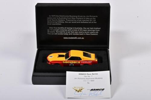 JIM RICHARDS: A 1:43 scale Models56 Ford Mustang Sidchrome as race by Richards in 1975 in local Sports Sedan, #2, with signed COA by Richard numbered 443/500, in fitted box