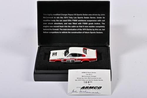 JOHN MCCORMACK: A 1:43 scale Models56 Charger Repco V8 Sports Sedan as race by McCormack in 1974 Toby Lee Sports Sedan Series, with signed COA by McCormack numbered 188/500, in fitted box
