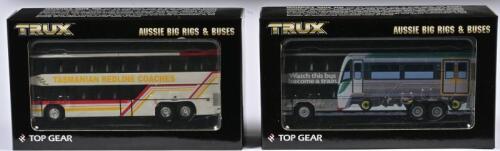 COMMERCIAL BUS: Two 1:76 scale Trux COMMERCIAL Bus as Denning Double Decker Coach, TX09D/TX09E, in fitted box