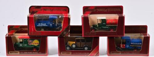COMMERCIAL VEHICLES: Five 1:35 scale Matchbox COMMERCIAL vehicles as Ford Model A 1930, Ford Model TT 1926, Ford Model T 1912, models of yesteryear, in fitted box