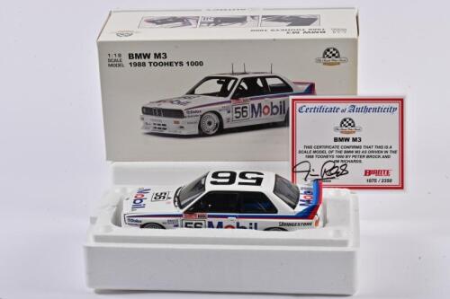M3: A limited edition 1:18 Autoart BMW M3 as raced by Jim Richards/ Peter Brock in 1988 Tooheys 1000, #56, with COA signed by Richards numbered 1875/2350, aerial detached but present, in fitted box (SALEROOM NOTICE)