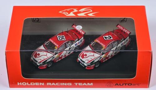 COMMODORE: A set of two 1:43 scale Autoart Holden Commodore VY HRT 2004 as race by Brock/Plato, #05 and Skaife/Kelly, #2, with COA numbered 1979/2168, in fitted box