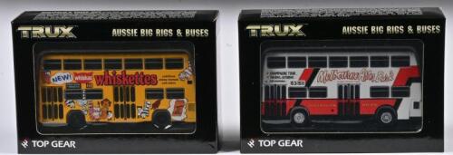 COMMERCIAL BUS: Two 1:76 scale Trux COMMERCIAL Bus as Sydney Atlantean Double Decker Bus 1970 and Melbourne After Dark, TX17D/TX17F, in fitted box