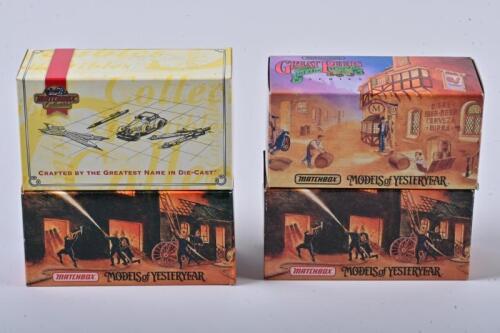 COMMERCIAL VEHICLES: Four 1:40 scale Matchbox COMMERCIAL Vehicles as Mack AC 1920, GMC Van Mercy Hospital, Fire Rescue Van, in fitted box