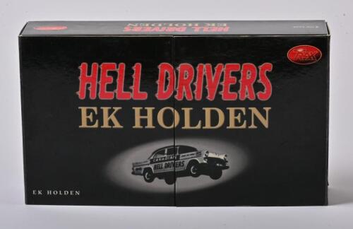 HELL DRIVERS: A set of two 1:43 scale Trax Holden EK Special Sedan in 1962, Canadian Hell Drivers, TRS21B, in fitted box
