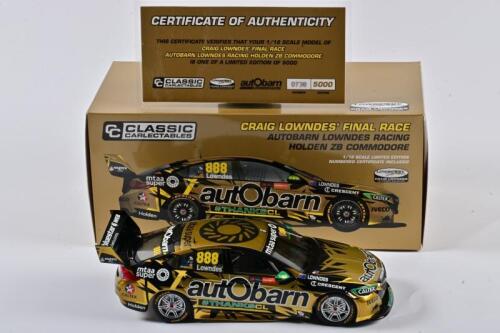 COMMODORE: A limited edition 1:18 scale Classic Carlectables Holden ZB Commodore as race by Lowndes in Autobarn Lowndes Racing, #888, with COA numbered 738/5000, in double fitted box