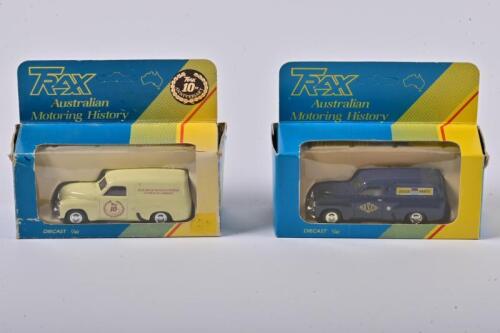 HOLDEN: Two 1:43 scale Trax Holden FJ Van Nasco 1990, blue/cream, TR2K, in fitted box