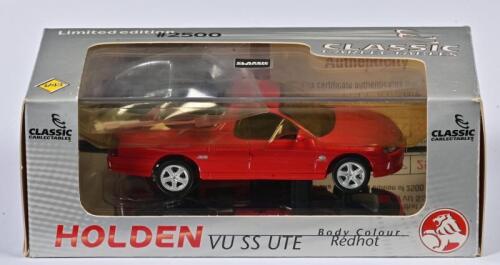 HOLDEN: A limited edition 1:43 scale Classic Carlectables Holden VU SS Ute released 2001, redhot, with COA numbered 777/2500, in fitted box
