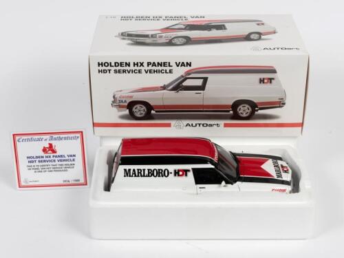 HOLDEN: A 1:18 scale Autoart Holden HX Panel Van HDT service vehicle, including racks and surfboards, with COA numbered 936/1500, in fitted box