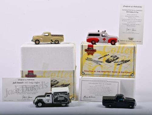 UTILITY VEHICLES: Four 1:43/1:60 scale Matchbox Utility Vehicles including 1954 Holden FJ-2106/ Holden 48-2106/ 1937 Dodge Airflow Jack Daniels/Holden FJ Van 1955, Models of YesterYear, in double fitted box