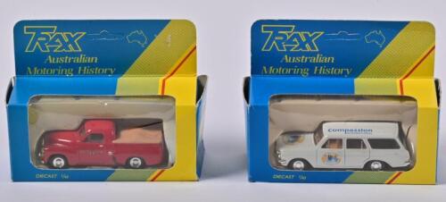 HOLDEN: Two 1:43 scale Trax Holden EH Station Wagon Compassion, FJ Holden Utility Royal Mail, in fitted box