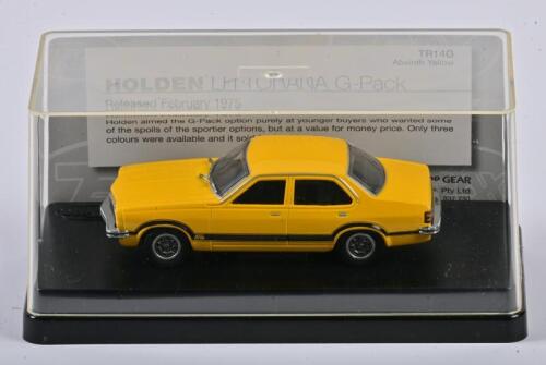 TORANA: A 1:43 scale Trax Holden Torana LH G-Pack released 1975, yellow, TR14G, in perspex case