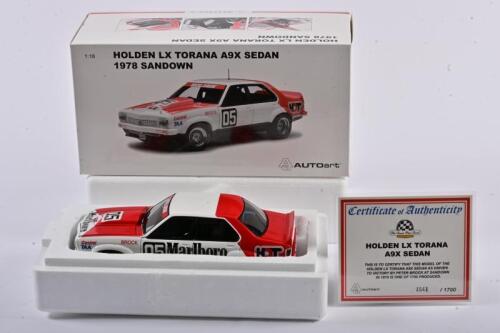 TORANA: A 1:18 scale Autoart Holden LX Torana A9X Sedan as raced by Peter Brock in 1978 at Sandown, with COA numbered 1541/1700, #5, in fitted box (SALEROOM NOTICE)