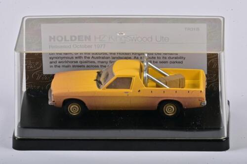 KINGSWOOD: A 1:43 scale Trax Holden HZ Kingswood Ute 1977, yellow, TR31B, in perspex case