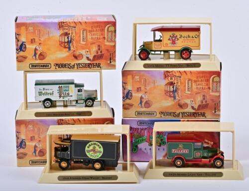 COMMERCIAL VEHICLES: Four 1:43 scale Matchbox COMMERCIAL Vehicles including 1918 Atkinson Steam Wagon/1926 Ford Model TT/1929 Morris Light Van/1932 Mercedes benz L5, Models of YesterYear, YGB22-M/YGB02/YGB04/YGB21, in double fitted box