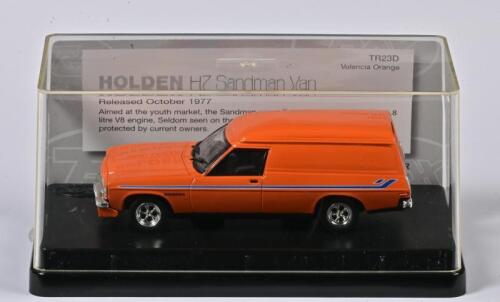 HOLDEN: A 1:43 scale Trax Holden HZ Sandman Van 1977, Valencia Orange, TR23D, in perspex case