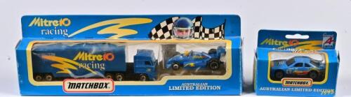 MITRE10 RACING: Two 1:64 scale Matchbox 1993 Australian Limited Edn Mark Larkham Mitre 10 Racing and Ford Falcon EF 1995, in fitted box