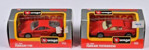 FERRARI: Two 1:43 scale Bburago Ferrari F40 and Ferrari Testarossa, Cod4108/Cod4104, in fitted box