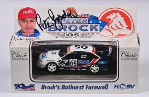 PETER BROCK: A 1:43 scale Classic Carlectables Holden Commodore Brock's Bathurst Farewell, #05, hand signed box by Brock, in fitted box