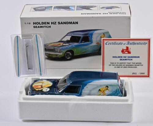 SANDMAN: A limited edition 1:18 scale Autoart Holden HZ Sandman Seawitch, with COA numbered 1841/2500, with two surfboards, in fitted box (SALEROOM NOTICE)