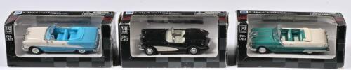 CONVERTIBLES: Three 1:43 scale New Ray 1955 Oldsmobile Super 88/ 1957 Chevrolet Corvette/ 1955 Pontiac Starchief, CityCruiser Collection, in fitted window box