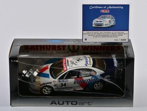 COMMODORE: A limited edition 1:18 scale Autoart Commodore VT as race by J/Bargwanna and G/Tender in 2000 Bathurst FAI 1000 Winnin Valvoline Cummins, with COA numbered 4149/4200, roof signed for both drivers, in fitted box.