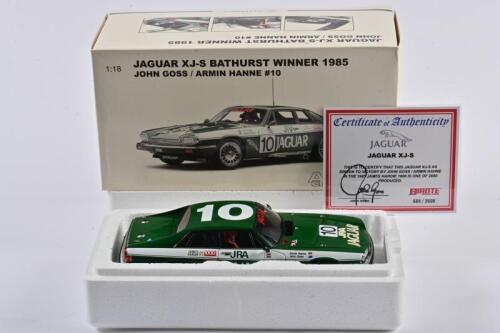 JAGUAR: A limited edition 1:18 scale Autoart Jaguar XJ-S as race by J.Goss/A.Hahne in 1985 James Hardie 1000 winner, #10, with COA numbered 684/2600 signed by J.Goss, in fitted box, copy of COA glued on box