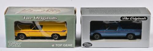 SANDMAN: Two 1:43 scale Trax Holden HZ Sandman UTE released in 1977, blue/yellow, TR22/TR23, in fitted box