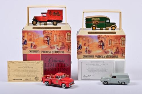 COMMERCIAL VANS: Four 1:43 scale Matchbox COMMERCIAL Vans including 1931 Morris Van, ref YGB18/1932 Ford AA Van, ref YGB20/1955 Ford F-100 Fire Marshal/1955 Holden FJ-2104 Panel Van, in double fitted box