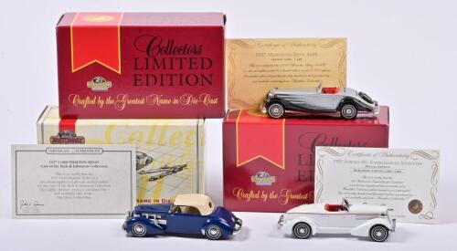COLLECTIBLES: Three 1:43 scale Matchbox Collectibles Late 30's as 1937 Cord Phaeton Sedan/1937 Mercedes Benz 540K/1935 Auburn 851 Super, with COA, in fitted box