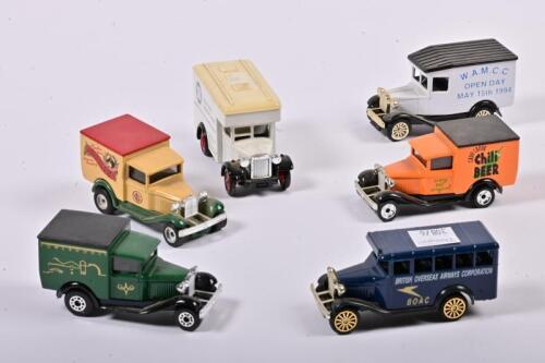 AMERICAN MICRO BREWERIES: Six 1:60 scale Matchbox American Micro Breweries Collection, COMMERCIAL vehicles as Ford Model A/BedFord Bus, not box