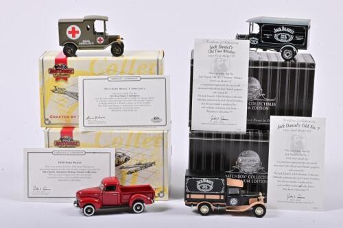 FORD: Four 1:43 scale Matchbox Ford Vehicles including 1912 Ford Model T Van/1940 Ford Pickup/ 1932 Ford Model AA Jack Daniels/1926 Ford Model TT Jack Daniels, in double fitted box