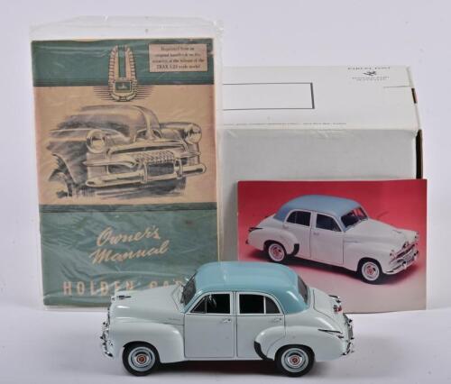 HOLDEN: A 1:24 scale Trax Holden FJ Special Sedan 50th anniversary, working features included the steering, four opening doors, bonnet and boot, including an handbook Holden Cars, in fitted box