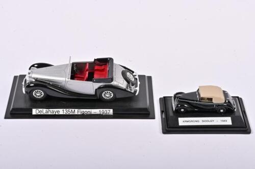 DESK SET: Two small desk set Delahaye 135M Figoni 1937 silver/ Armstrong Siddeley 1949 black, no box (not sure if the cars are that brand)