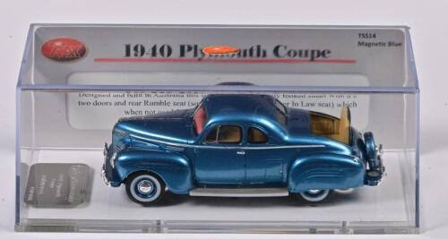 PLYMOUTH: A limited edition 1:43 scale Trax Select Series Plymouth Coupe 1940, magnetic blue, TSS14, in perspex case