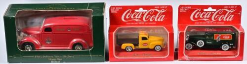 COMMERCIAL VEHICLES: Three COMMERCIAL Vehicles, Two Coca Cola 1:43 scale Dodge/Cadillac and a PMG '38 Chevy' delivery van, in fitted box