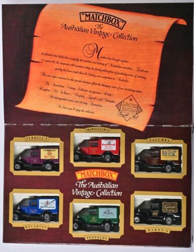COMMERCIAL VEHICLES: A limited edition set of six 1:58 scale Matchbox Ford Van 1979, Matchbox collection presenting six of The Australian Vintage Collection including: Tyrrell's McWilliams, Yalumba, Houghton, Penfolds & Hardy's, presented in a display box