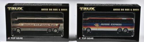 COMMERCIAL BUS: Two 1:76 scale Trux COMMERCIAL Bus Denning Mono Coach 1980, TX16J/TX16H, in fitted box