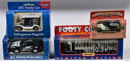 AFL FOOTY CAR: Four limited edition 1:43 scale AFL Footy car's Matchbox Collingwood Magpies, in fitted box