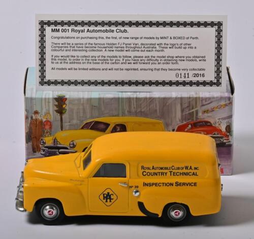 HOLDEN FJ: A limited edition 1:25 scale Mint and Boxed Collectible Models Holden FJ Van Royal Automovil Club, MM001, with COA numbered 141/2016, in fitted box